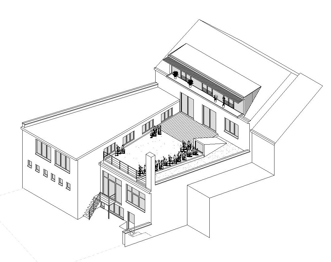 Poste à Rixensart — axonométrie du projet de transformation